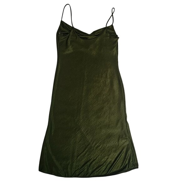 Sincerely Jules Olive Green Draped Neck Spaghetti Strap Slip Dress Size Large - Picture 4 of 10